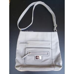 Tignanello Gray Leather Crossbody Shoulder Hand Bag Purse Several Compartments